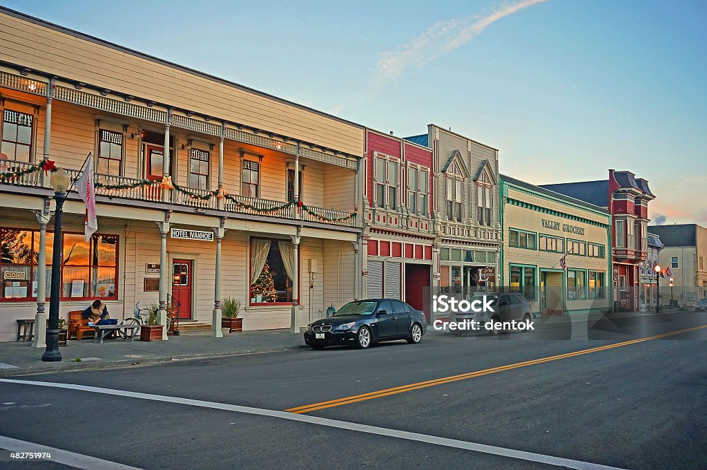 Victorian Village of Ferndale, California Well-preserved Victorian-era main street of Ferndale, Humboldt County, Redwood Empire (The North Coast of California) California Stock Photo