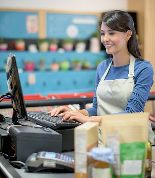 istock Latin woman working at a supermarket 482752668