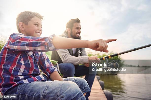 Daddy Look There Is A Big Fish Stock Photo - Download Image Now - Fishing, Father, Son