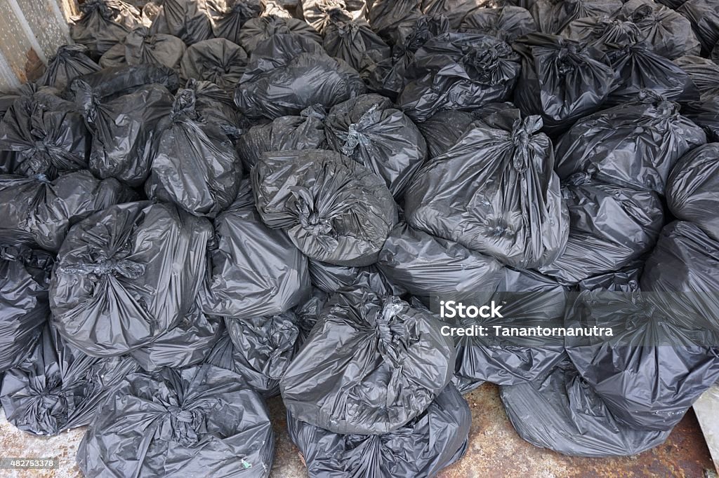 garbage bags abstract group of dumping garbage bags in the factory 2015 Stock Photo