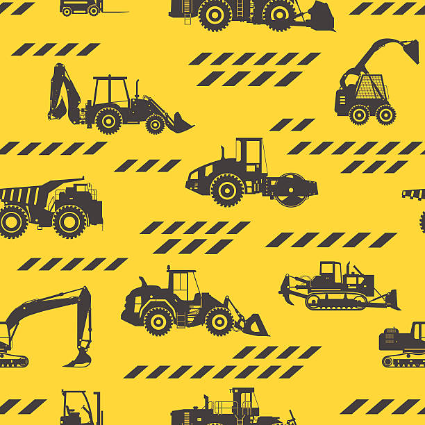 ilustrações, clipart, desenhos animados e ícones de forte máquinas de construção padrão sem emendas - wheel tractor scraper