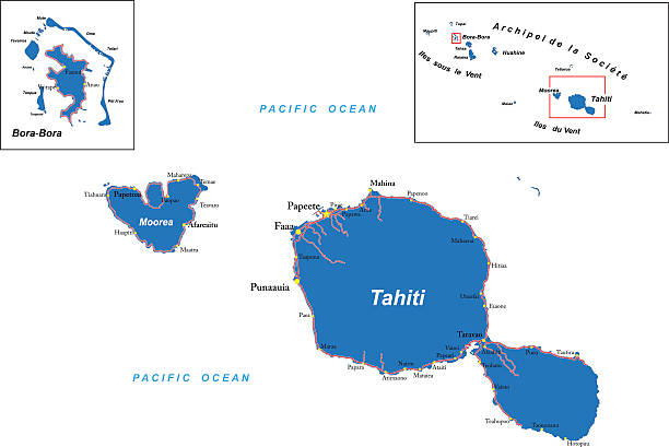 Tahiti and Bora-Bora map Detailed map of Tahiti and Bora-Bora. french overseas territory stock illustrations