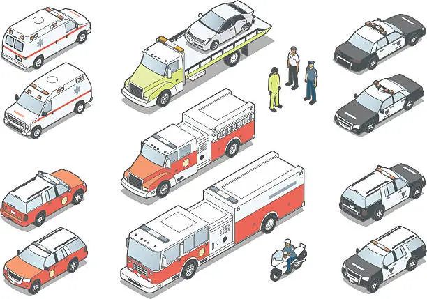 Vector illustration of Isometric Emergency Vehicles