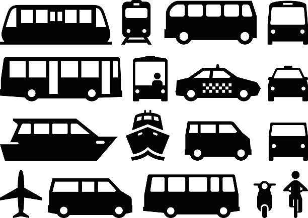 ilustrações de stock, clip art, desenhos animados e ícones de transporte público-black series - transportation bus mode of transport public transportation