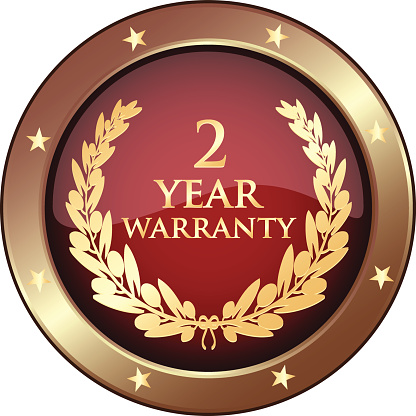 Two year warranty golden shield with stars.