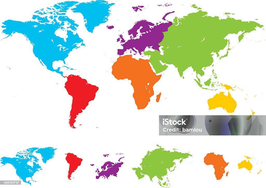Carte du monde avec des coloris différents continents - clipart vectoriel de Afrique libre de droits