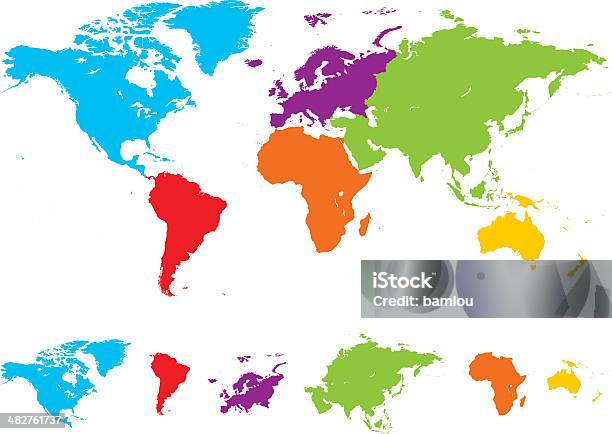 Carte Du Monde Avec Des Coloris Différents Continents Vecteurs libres de droits et plus d'images vectorielles de Afrique