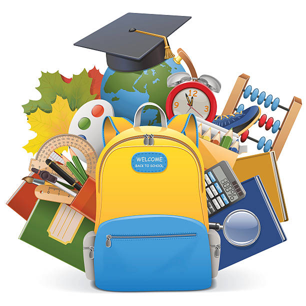 ilustrações de stock, clip art, desenhos animados e ícones de vector conceito com mochila de escola - backpack student report card education