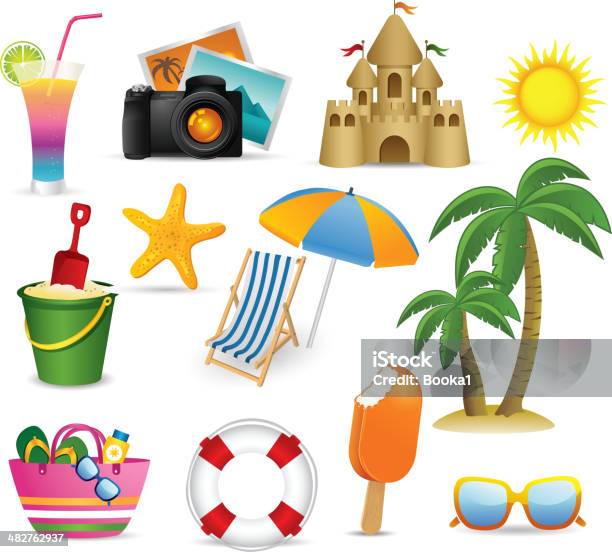 Beach And Summer Icon Collection Stock Illustration - Download Image Now - Beach, Summer, Sandcastle - Structure