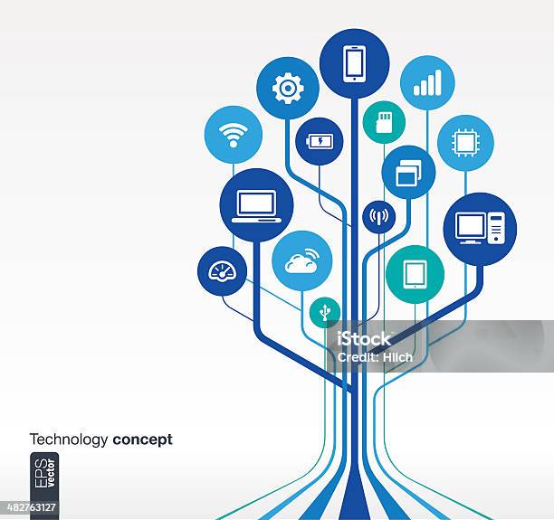 Abstrakte Technologiehintergrund Mit Symbolen Stock Vektor Art und mehr Bilder von Baum - Baum, Technologie, Informationsgrafik