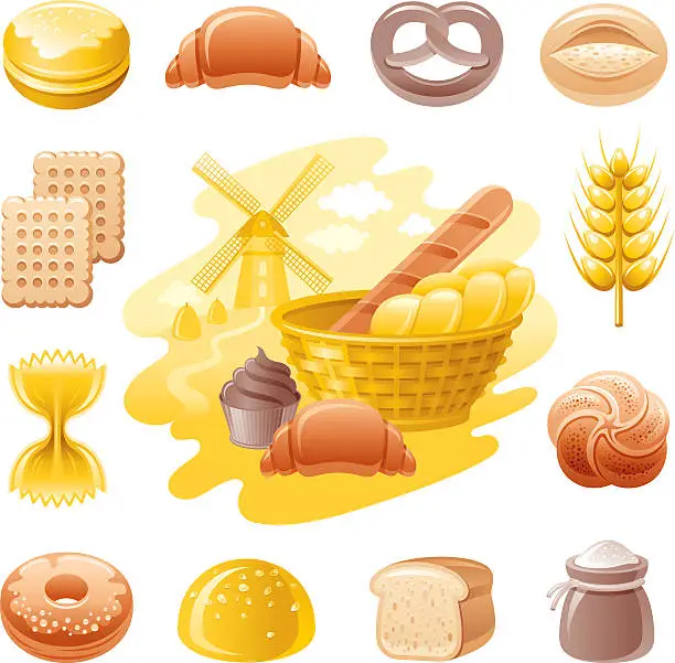 Vector illustration of Bread icon set