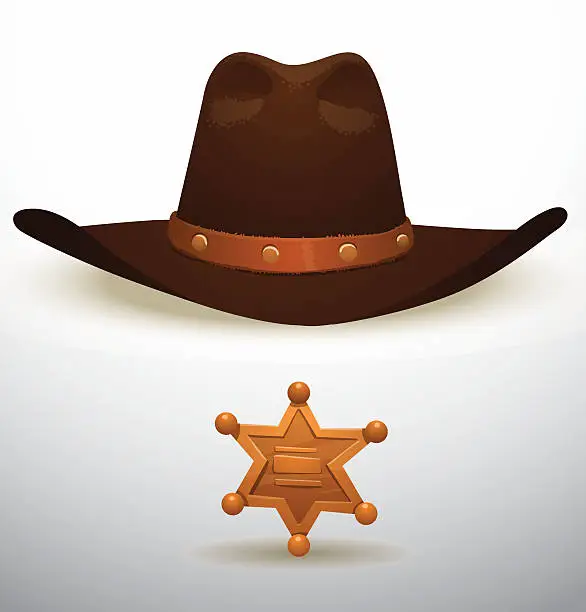 Vector illustration of Cowboy's hat and sheriff's star