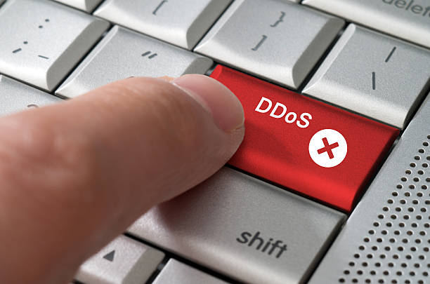 istock Business concept male finger pointing DDoS  key 482763525