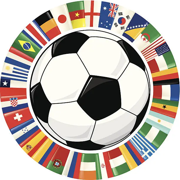 Vector illustration of Soccer Ball and Ring of World Flags Soccer Championship 2014