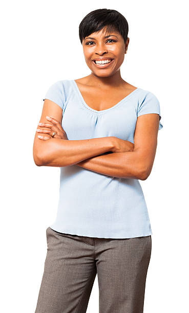 afro-americana donna d'affari isolato su sfondo bianco - women customer service representative service standing foto e immagini stock