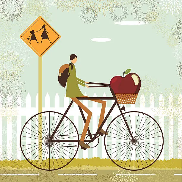 Vector illustration of Kid cycling to school