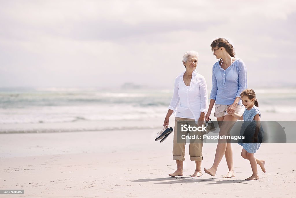Enjoying a girl's day out Portrait of a woman with her daughter and mother at the beach Multi-Generation Family Stock Photo