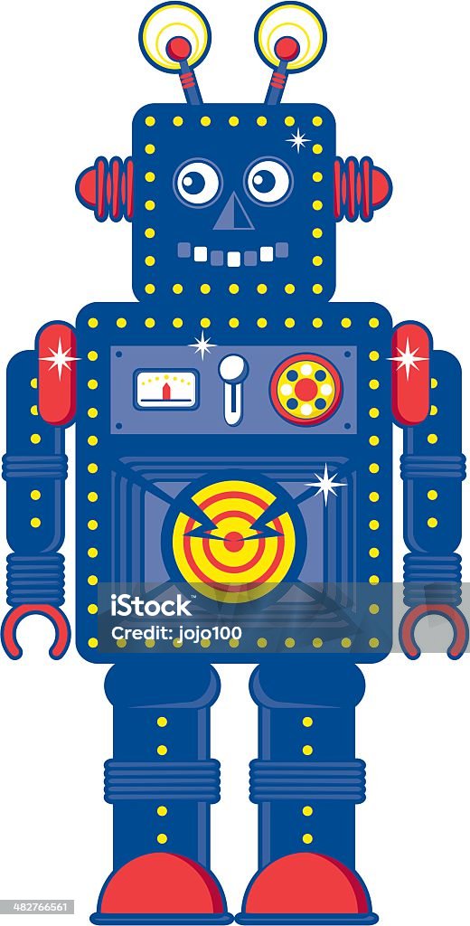 Ретро синий робот персонажа значок - Векторная графика Machinery роялти-фри