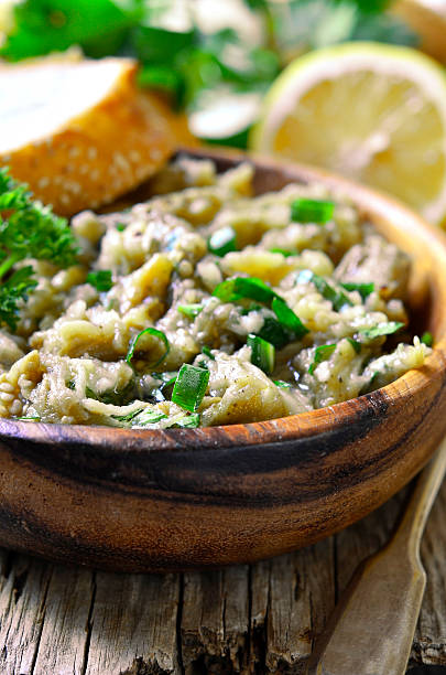istock Eggplant salad with olive oil,herb and garlic. 482766584