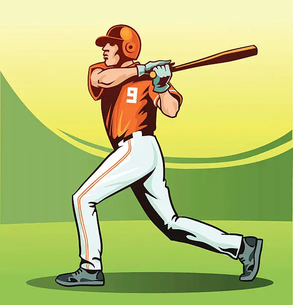 Vector illustration of Sports Game Of Baseball - Player Swinging Bat