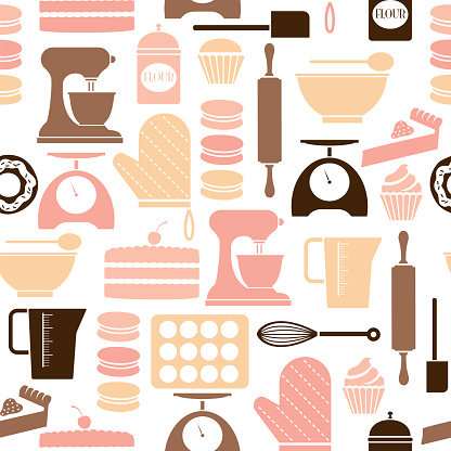 A seamless repeatable pattern of baking related icons. See below for an icon set of this file. 