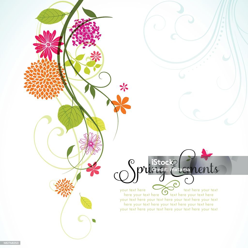 Spring Design with Copyspace Spring design with flowers, leaves and copyspace.  EPS10 file contains transparencies.  Hi res joeg included, global colors used. Scroll down to see more of my illustrations. Flower stock vector