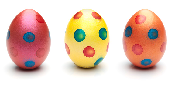 Three easter eggs isolated on a white background.