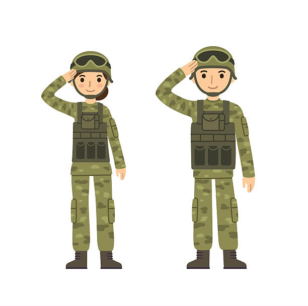 ilustrações de stock, clip art, desenhos animados e ícones de exército homem e mulher - navy officer armed forces saluting