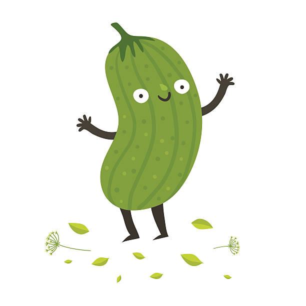 Cute funny cartoon cucumber Cute funny cartoon cucumber. Smiling pickle character. Vector colorful illustration isolated on white in flat style pickle stock illustrations