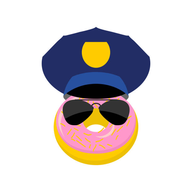 пончик в полиции крышкой и солнцезащитные очки. векторная иллюстрация полицейских - humor deputy officer police stock illustrations