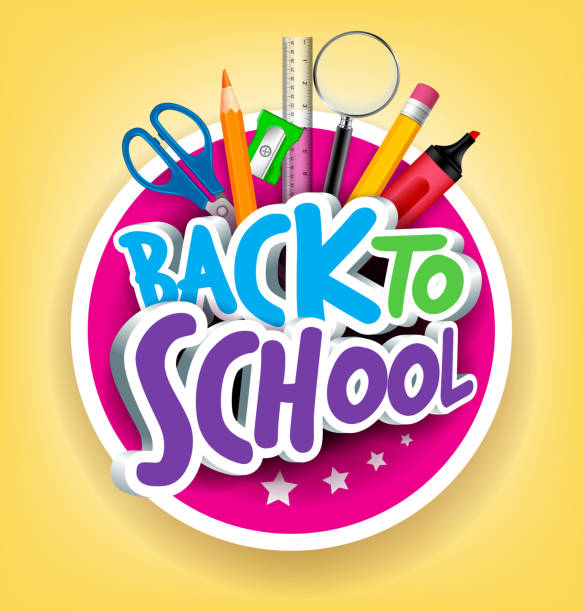 kolorowe realistyczne 3d powrót do szkoły tytuł wiadomości - symbol computer icon letter a education stock illustrations