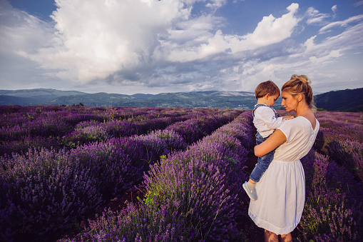 Photo of mother and her son at the lavender field