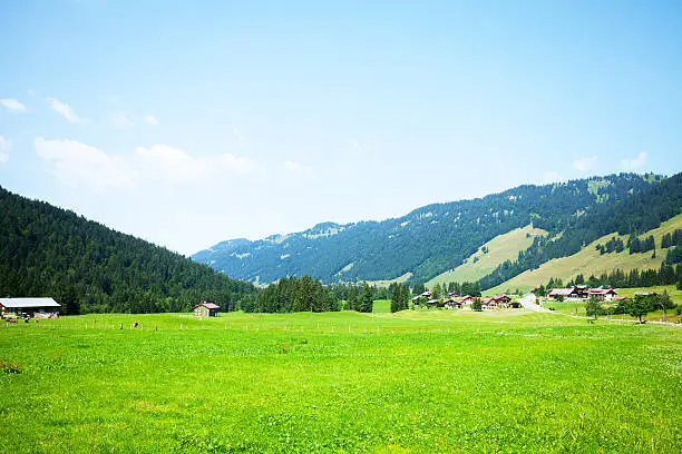 View into valley of Balderschwang in Oberallgäu st summertime. Bavaria.