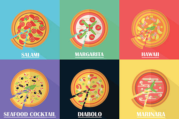 wektor pizza zestaw. - cheeze stock illustrations