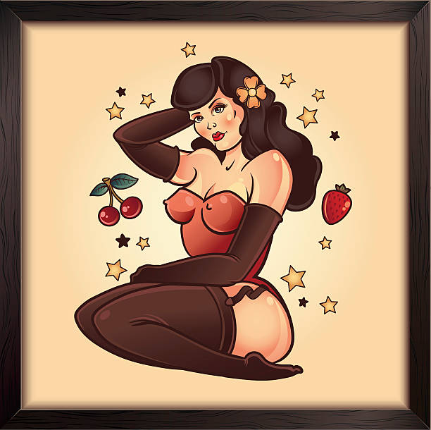 PinUp Tattoo Girl Sexy girl in classic PinUp style. vintage pin up girl tattoo stock illustrations