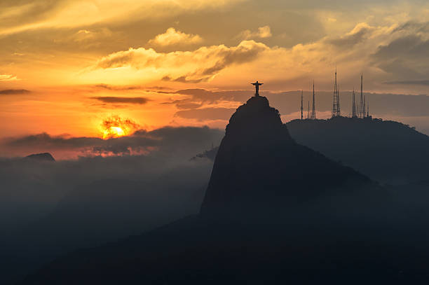 Sunset at christ redeemer, Rio de Janeiro, Brazil stock photo