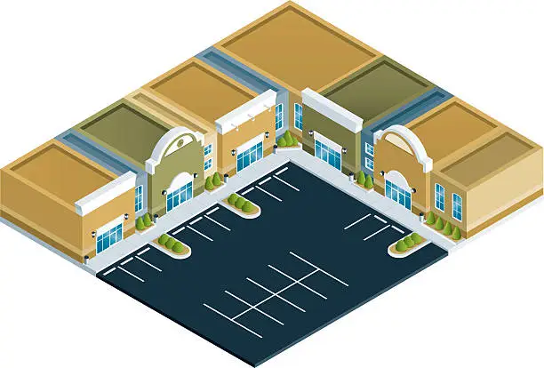 Vector illustration of Isometric Strip Mall