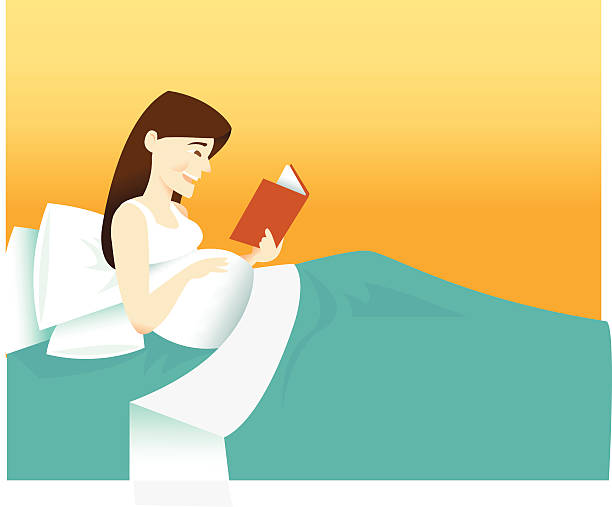 Pregnant Mother Reads to Her Baby Belly vector art illustration