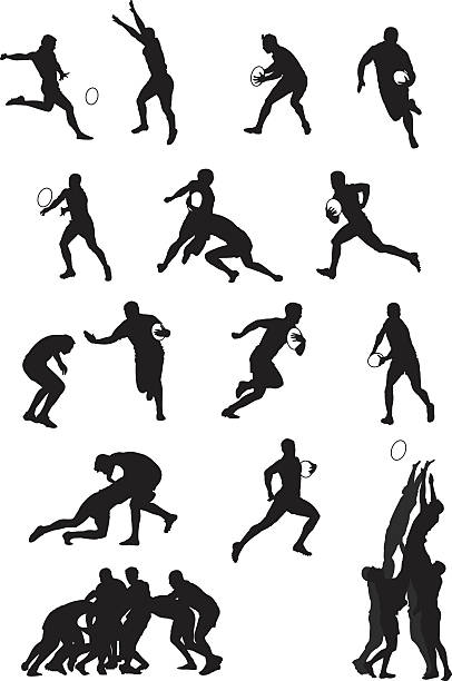 Rugby player Some classic rugby moves in silhouettes. rugby stock illustrations