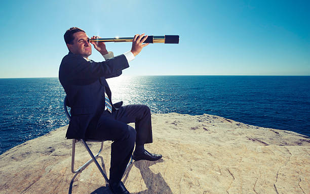 istock Vision concept. Calm businessman surveys the future 482786691