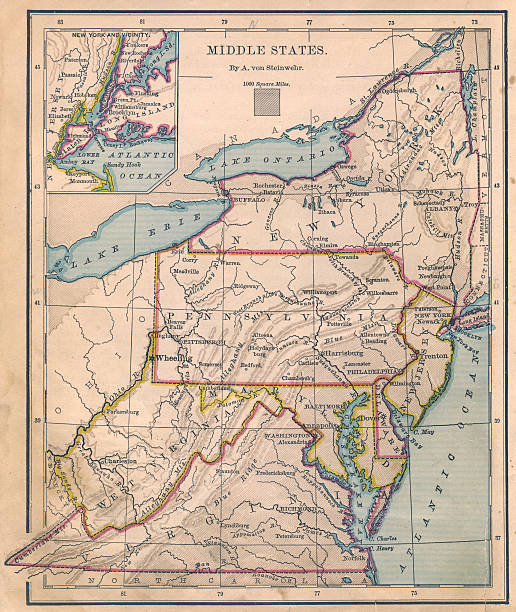 velho, cor mapa do meio (united) membros de 1870 - west virginia map topography topographic map - fotografias e filmes do acervo