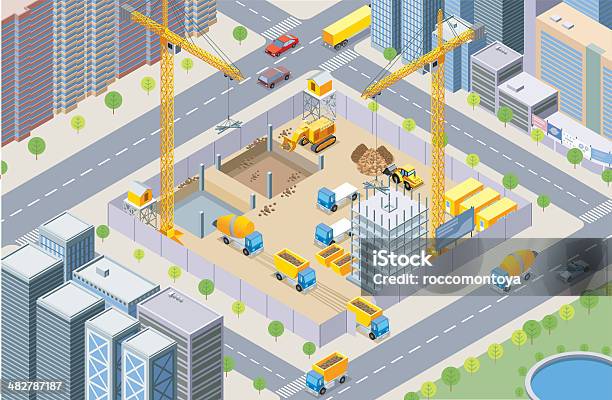 Isometric Construction Site Stock Illustration - Download Image Now - Construction Site, Construction Industry, Isometric Projection