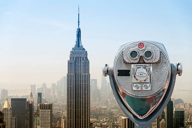 veduta aerea di manhattan di new york city - punto di osservazione foto e immagini stock