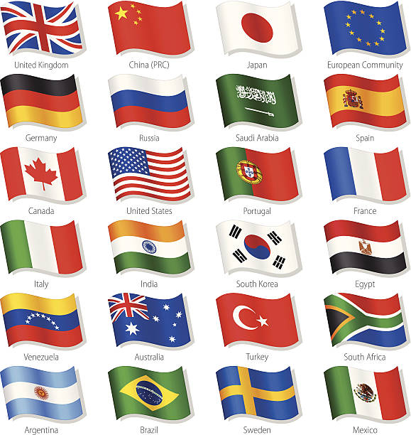 top krajach świata wektor flagi narodowe - saudi arabia argentina stock illustrations