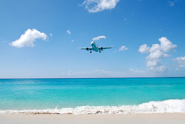 Maho Beach, Sint Maarten - 20th of October 2016: Low Flying Plane taken in 2015