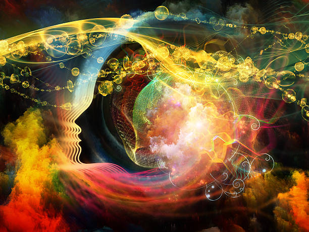 Superego Geometry of the Soul series two. Interplay of human profile and abstract elements on the subject of spirituality, science, creativity and human mind esher stock pictures, royalty-free photos & images