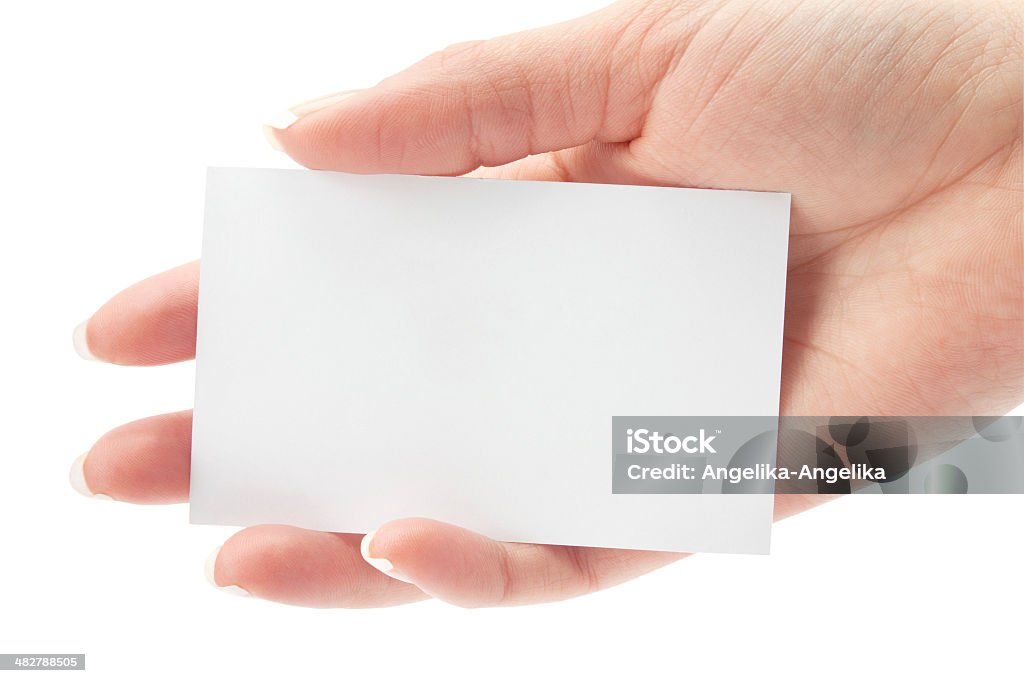 card blank in a hand card blank in a women's palm Advertisement Stock Photo