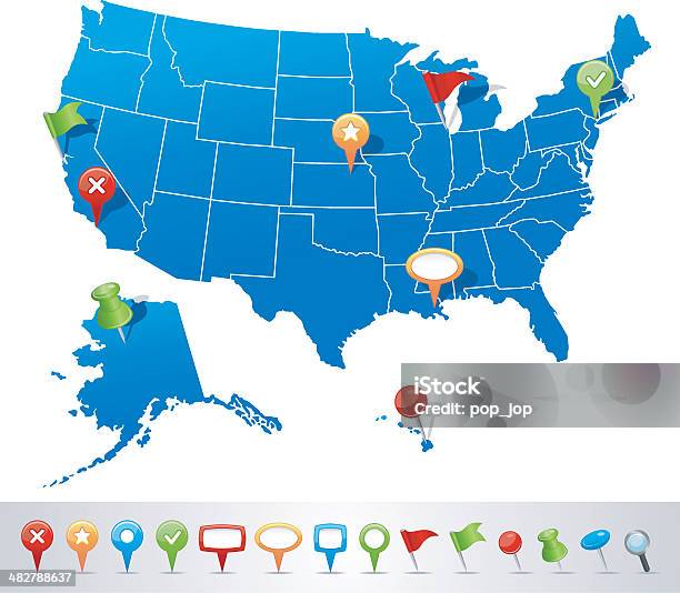 Карта И Навигации Иконки Сша — стоковая векторная графика и другие изображения на тему Бизнес - Бизнес, Векторная графика, Географическая граница
