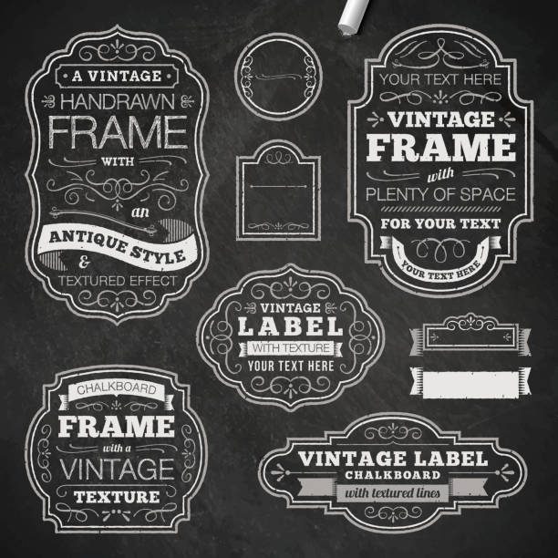 illustrazioni stock, clip art, cartoni animati e icone di tendenza di vintage frame di gesso - retro revival label sign old fashioned