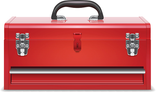 Front view of a red toolbox. Illustration contain transparencies, and is saved as Illustrator 10 format.